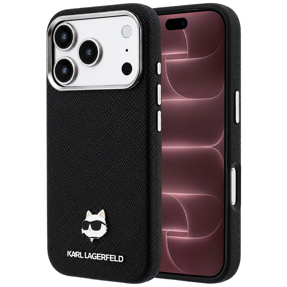 Θήκη MagSafe για Apple iPhone 18 Pro Max / 17 Pro Max, Karl Lagerfeld, Grained Choupette Head Metal, Μαύρη