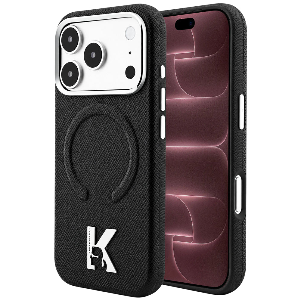 Θήκη MagSafe για Apple iPhone 18 Pro Max / 17 Pro Max, Karl Lagerfeld, Grained Embossed Ring, Μαύρη