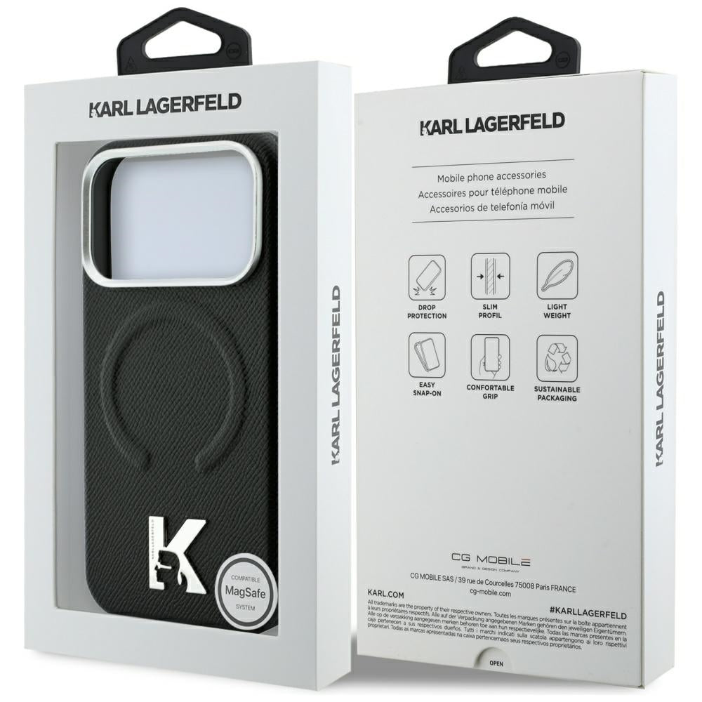 Θήκη MagSafe για Apple iPhone 18 Pro Max / 17 Pro Max, Karl Lagerfeld, Grained Embossed Ring, Μαύρη