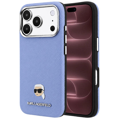 MagSafe Case for Apple iPhone 18 Pro Max / 17 Pro Max, Karl Lagerfeld, Grained Karl Head's Metal, Blue