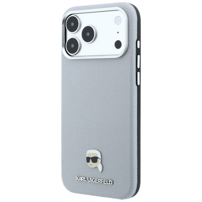 MagSafe Case for Apple iPhone 18 Pro Max / 17 Pro Max, Karl Lagerfeld, Grained Karl Head's Metal, Gray