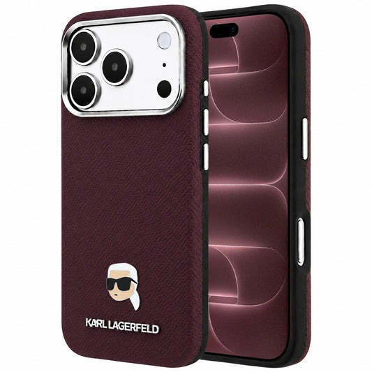 Θήκη MagSafe για Apple iPhone 18 Pro Max / 17 Pro Max, Karl Lagerfeld, Μεταλλικό Σχέδιο Karl Head's Grained, Βυσσινί