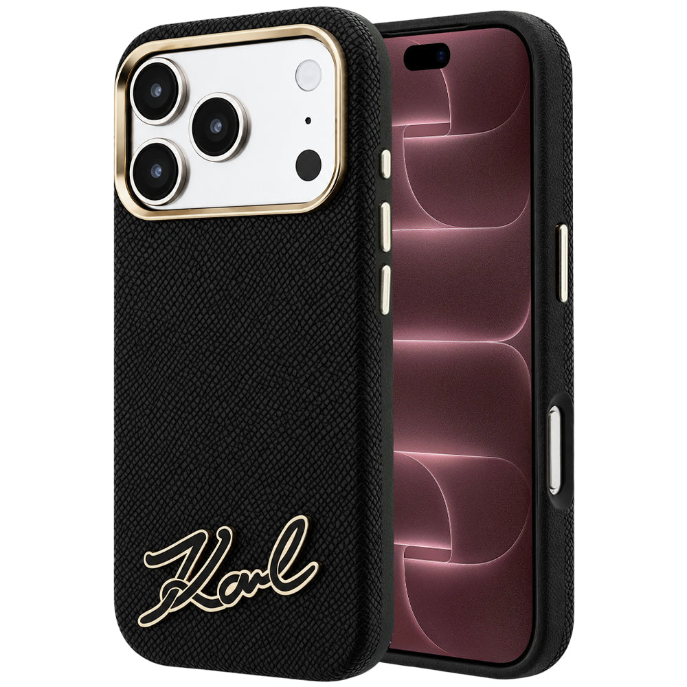 Θήκη MagSafe για Apple iPhone 18 Pro Max / 17 Pro Max, Karl Lagerfeld, Grained Resin Sign Logo, Μαύρη