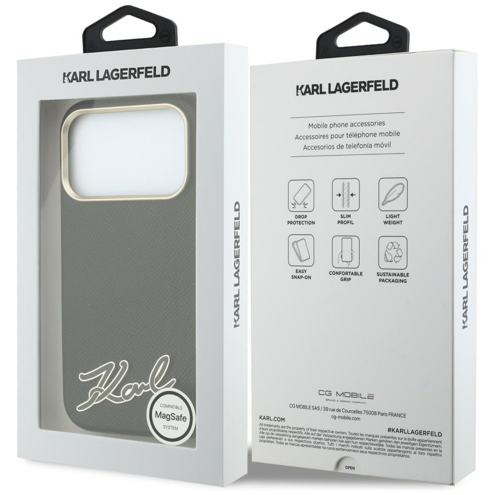 Θήκη MagSafe για Apple iPhone 18 Pro Max / 17 Pro Max, Karl Lagerfeld, Grained Resin Sign Logo, Μαύρη
