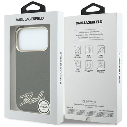 Θήκη MagSafe για Apple iPhone 18 Pro Max / 17 Pro Max, Karl Lagerfeld, Grained Resin Sign Logo, Μαύρη