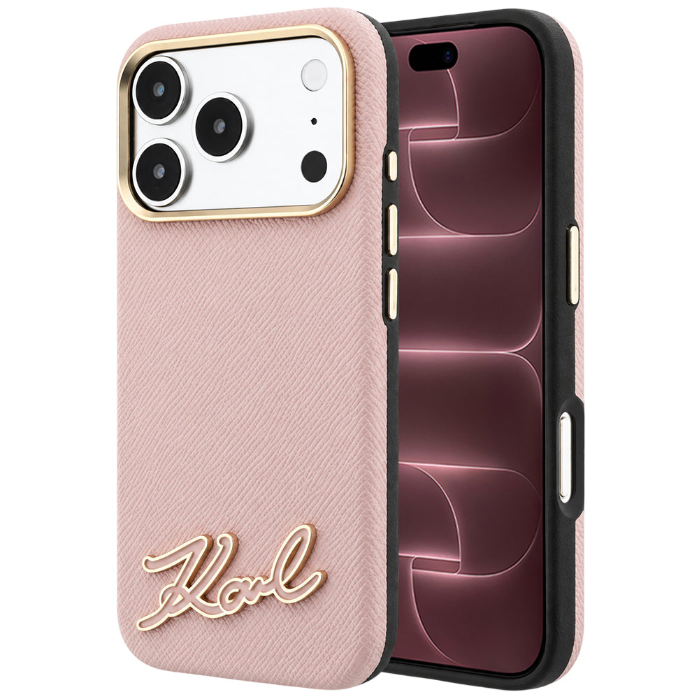 Θήκη MagSafe για Apple iPhone 18 Pro Max / 17 Pro Max, Karl Lagerfeld, Grained Resin Sign Logo, Ροζ