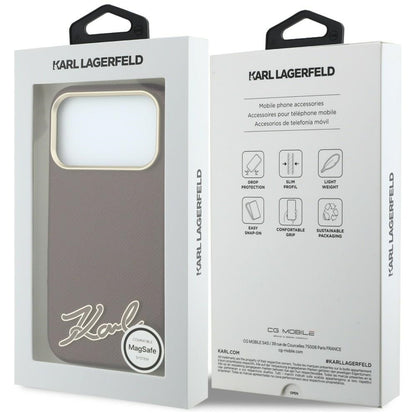MagSafe Case for Apple iPhone 18 Pro Max / 17 Pro Max, Karl Lagerfeld, Grained Resin Sign Logo, Burgundy