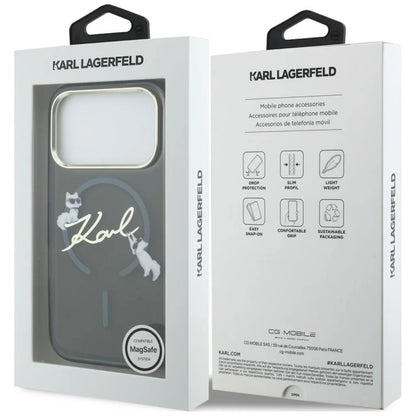 MagSafe Case for Apple iPhone 18 Pro Max / 17 Pro Max, Karl Lagerfeld, IML Choupette Karl Script Logo, Black