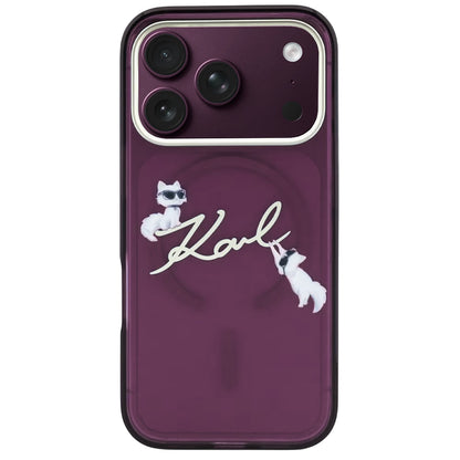 MagSafe Case for Apple iPhone 18 Pro Max / 17 Pro Max, Karl Lagerfeld, IML Choupette Karl Script Logo, Burgundy