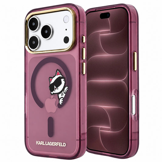Θήκη MagSafe για Apple iPhone 18 Pro Max / 17 Pro Max, Karl Lagerfeld, IML Peekaboo Print και Μεταλλικό Πλαίσιο, Βυσσινί