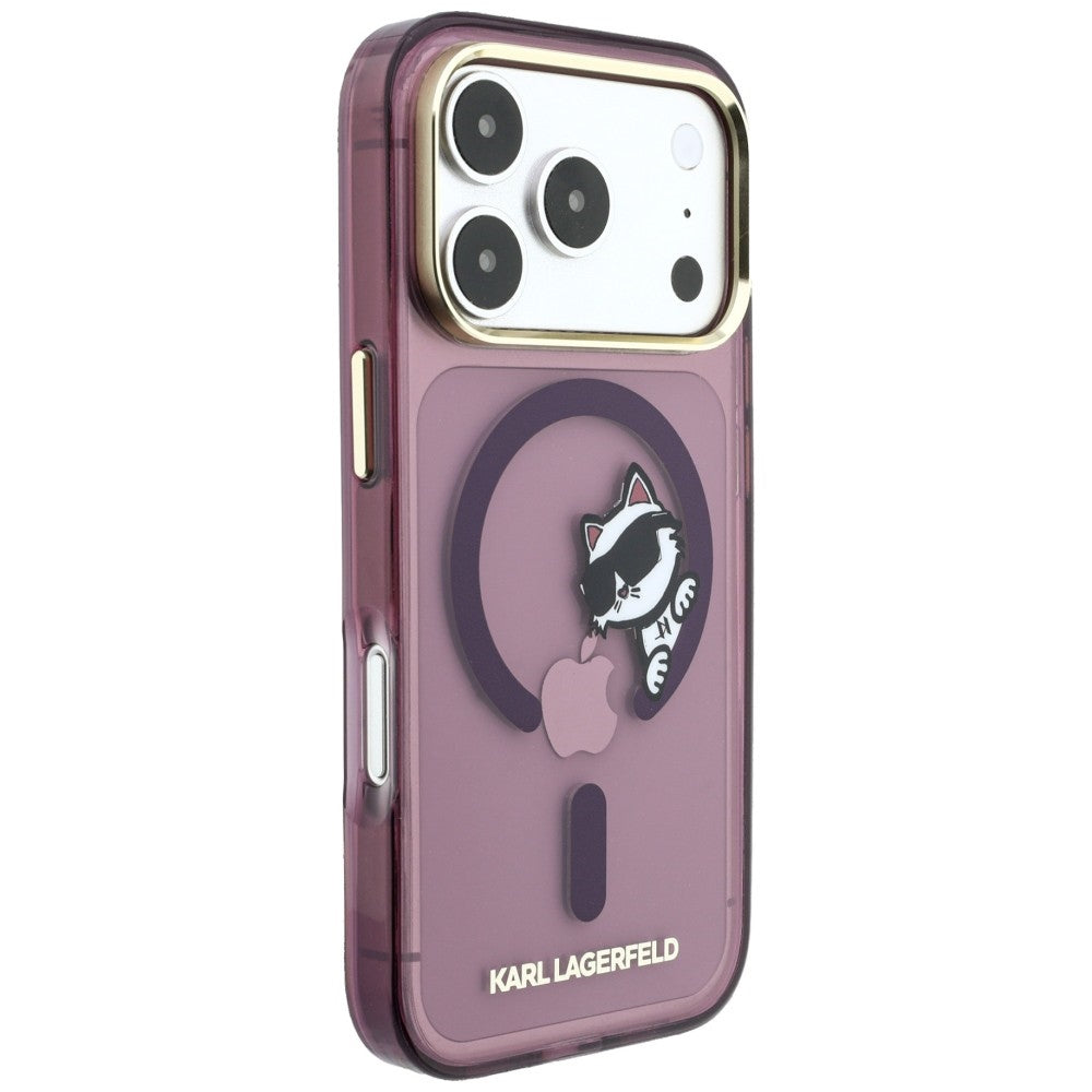 Θήκη MagSafe για Apple iPhone 18 Pro Max / 17 Pro Max, Karl Lagerfeld, IML Peekaboo Print και Μεταλλικό Πλαίσιο, Βυσσινί