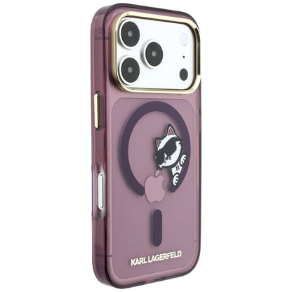Θήκη MagSafe για Apple iPhone 18 Pro Max / 17 Pro Max, Karl Lagerfeld, IML Peekaboo Print και Μεταλλικό Πλαίσιο, Βυσσινί