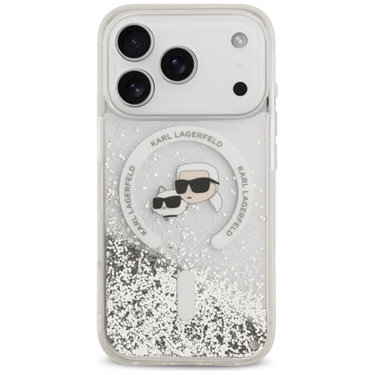 MagSafe Case for Apple iPhone 18 Pro Max / 17 Pro Max, Karl Lagerfeld, Liquid Glitter Karl & Choupette Head's, Transparent