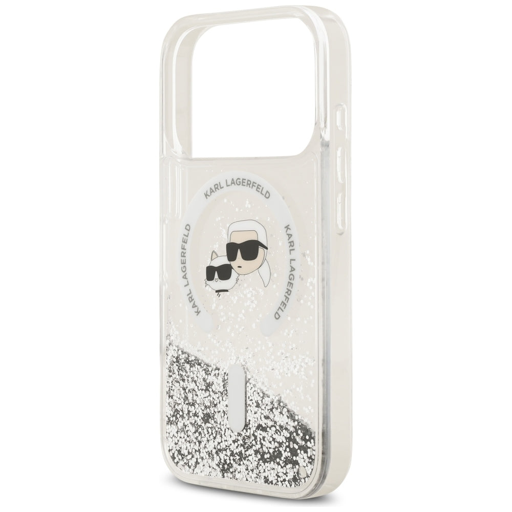 MagSafe Case for Apple iPhone 18 Pro Max / 17 Pro Max, Karl Lagerfeld, Liquid Glitter Karl & Choupette Head's, Transparent