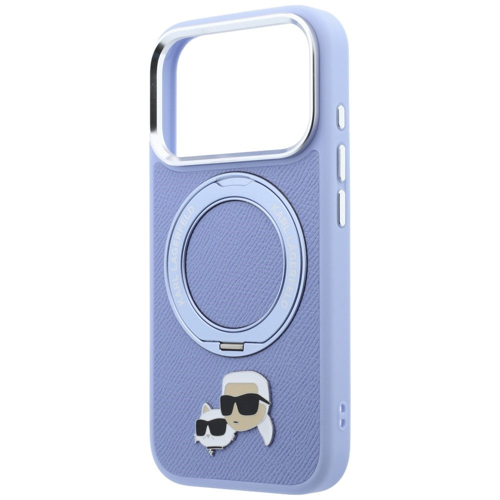 MagSafe Case for Apple iPhone 18 Pro Max / 17 Pro Max, Karl Lagerfeld, Ring Stand 360 Karl & Choupette Pin, Blue