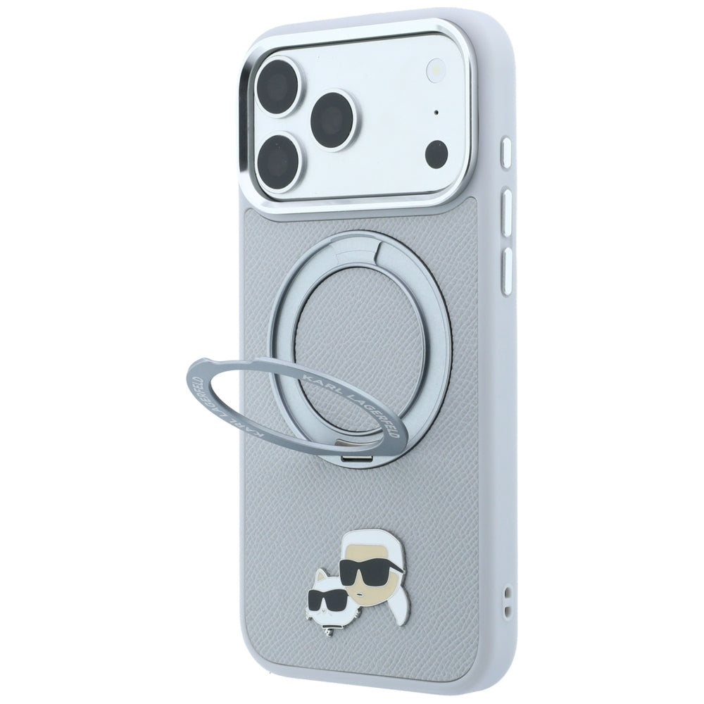 Θήκη MagSafe για Apple iPhone 18 Pro Max / 17 Pro Max, Karl Lagerfeld, Ring Stand 360 Karl & Choupette Pin, Γκρι