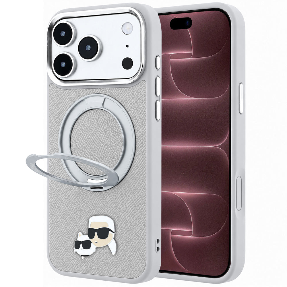 Θήκη MagSafe για Apple iPhone 18 Pro Max / 17 Pro Max, Karl Lagerfeld, Ring Stand 360 Karl & Choupette Pin, Γκρι
