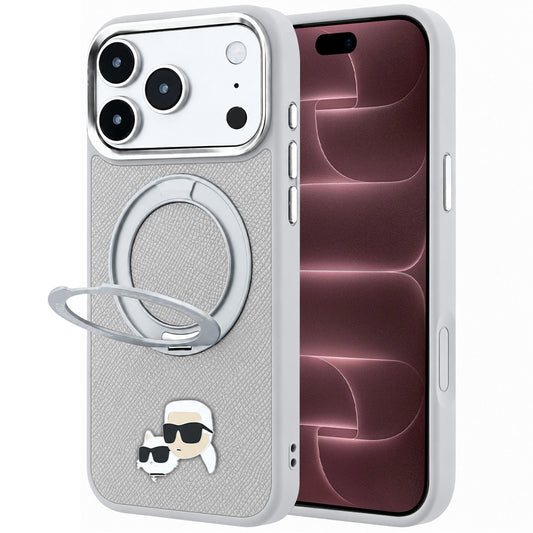 Θήκη MagSafe για Apple iPhone 18 Pro Max / 17 Pro Max, Karl Lagerfeld, Ring Stand 360 Karl & Choupette Pin, Γκρι