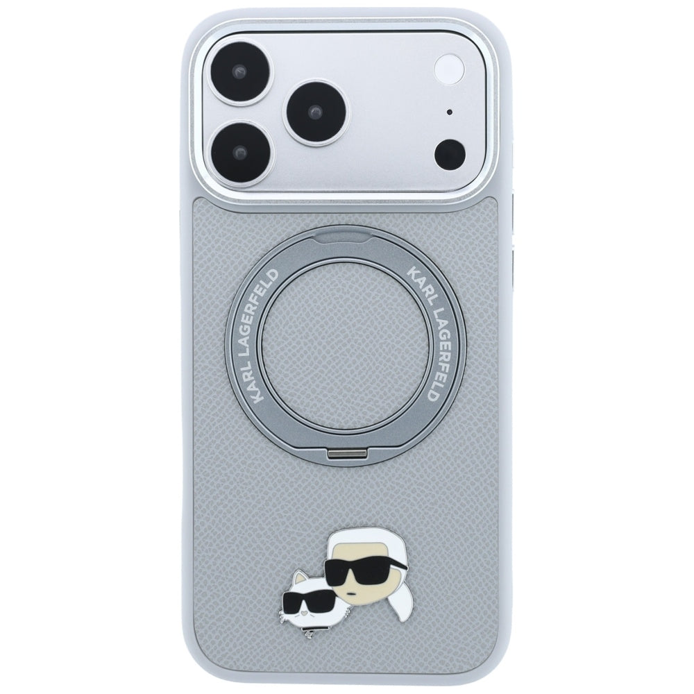 Θήκη MagSafe για Apple iPhone 18 Pro Max / 17 Pro Max, Karl Lagerfeld, Ring Stand 360 Karl & Choupette Pin, Γκρι