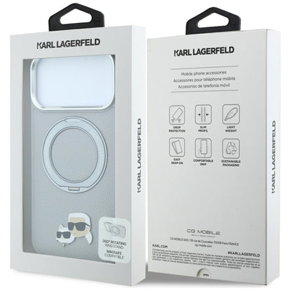 Θήκη MagSafe για Apple iPhone 18 Pro Max / 17 Pro Max, Karl Lagerfeld, Ring Stand 360 Karl & Choupette Pin, Γκρι