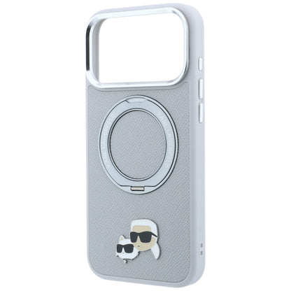 Θήκη MagSafe για Apple iPhone 18 Pro Max / 17 Pro Max, Karl Lagerfeld, Ring Stand 360 Karl & Choupette Pin, Γκρι