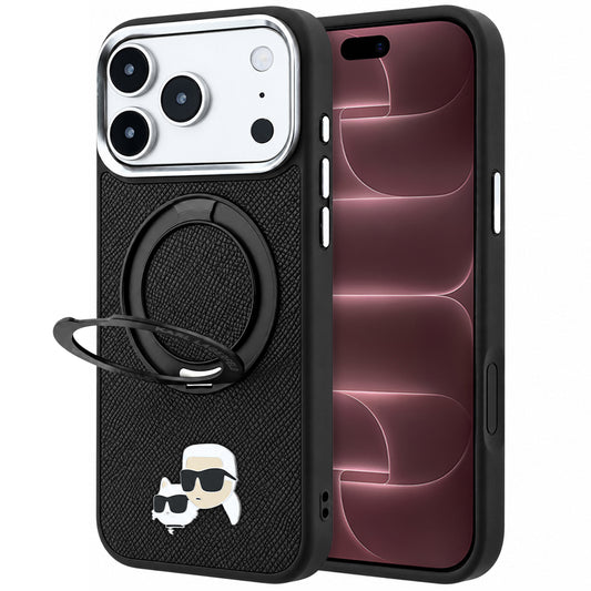 Θήκη MagSafe για Apple iPhone 18 Pro Max / 17 Pro Max, Karl Lagerfeld, Ring Stand 360 Karl & Choupette Pin, Μαύρο