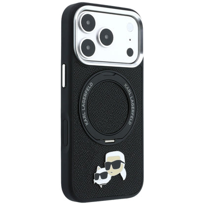 MagSafe Case for Apple iPhone 18 Pro Max / 17 Pro Max, Karl Lagerfeld, Ring Stand 360 Karl & Choupette Pin, Black