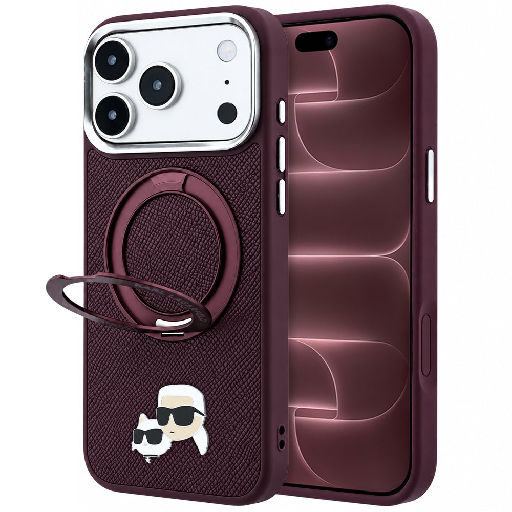 Θήκη MagSafe για Apple iPhone 18 Pro Max / 17 Pro Max, Karl Lagerfeld, Ring Stand 360 Karl & Choupette Pin, Μπορντό