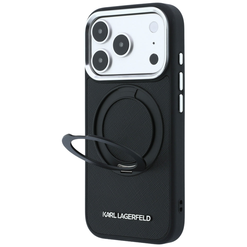 MagSafe Case for Apple iPhone 18 Pro Max / 17 Pro Max, Karl Lagerfeld, Ring Stand 360 Saffiano, Black