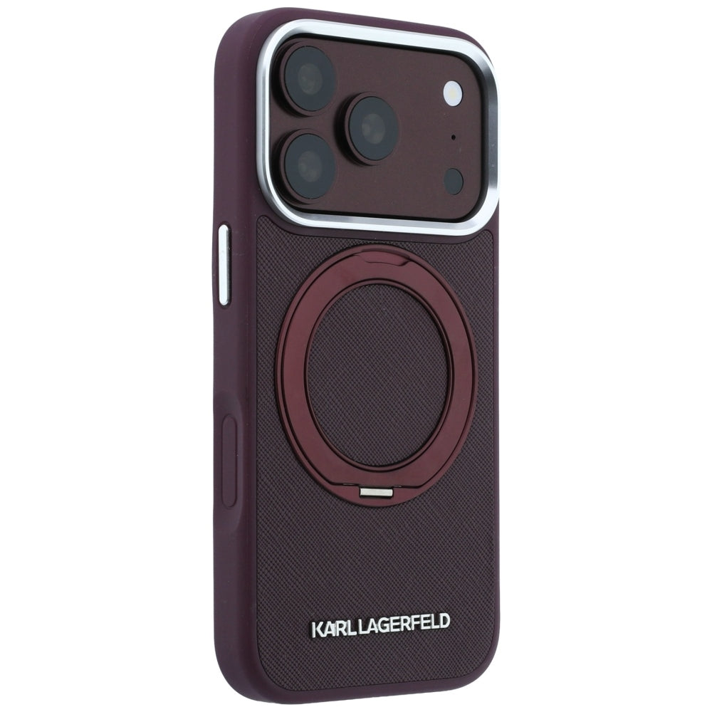 MagSafe Case for Apple iPhone 18 Pro Max / 17 Pro Max, Karl Lagerfeld, Ring Stand 360 Saffiano, Burgundy