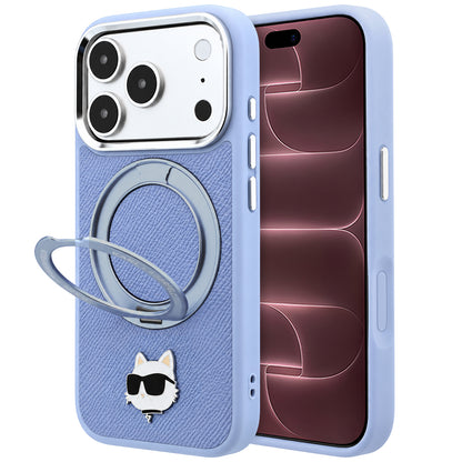 MagSafe Case for Apple iPhone 18 Pro Max / 17 Pro Max, Karl Lagerfeld, Saffiano Ring Stand 360 Choupette Pin, Blue