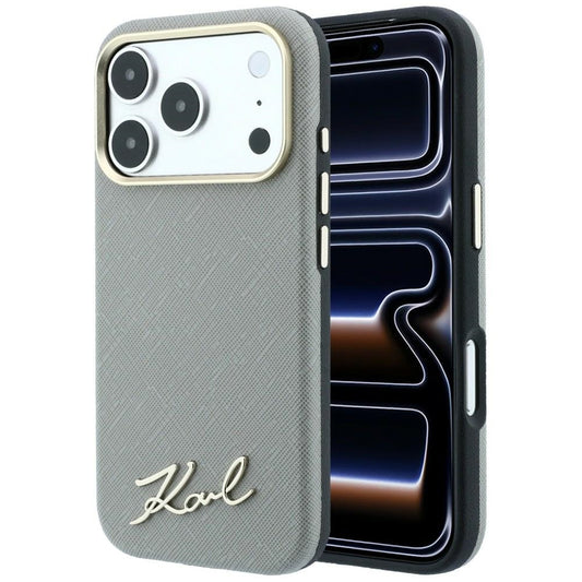 Θήκη MagSafe για Apple iPhone 18 Pro Max / 17 Pro Max, Karl Lagerfeld, Saffiano Small Script Metal Logo, Μπεζ