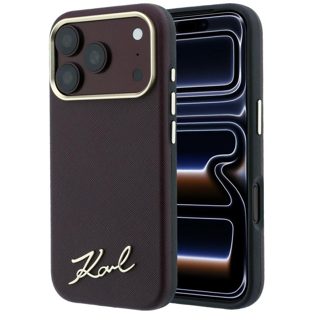 Θήκη MagSafe για Apple iPhone 18 Pro Max / 17 Pro Max, Karl Lagerfeld, Saffiano Small Script Metal Logo, Βυσσινί