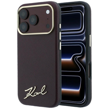 Θήκη MagSafe για Apple iPhone 18 Pro Max / 17 Pro Max, Karl Lagerfeld, Saffiano Small Script Metal Logo, Βυσσινί