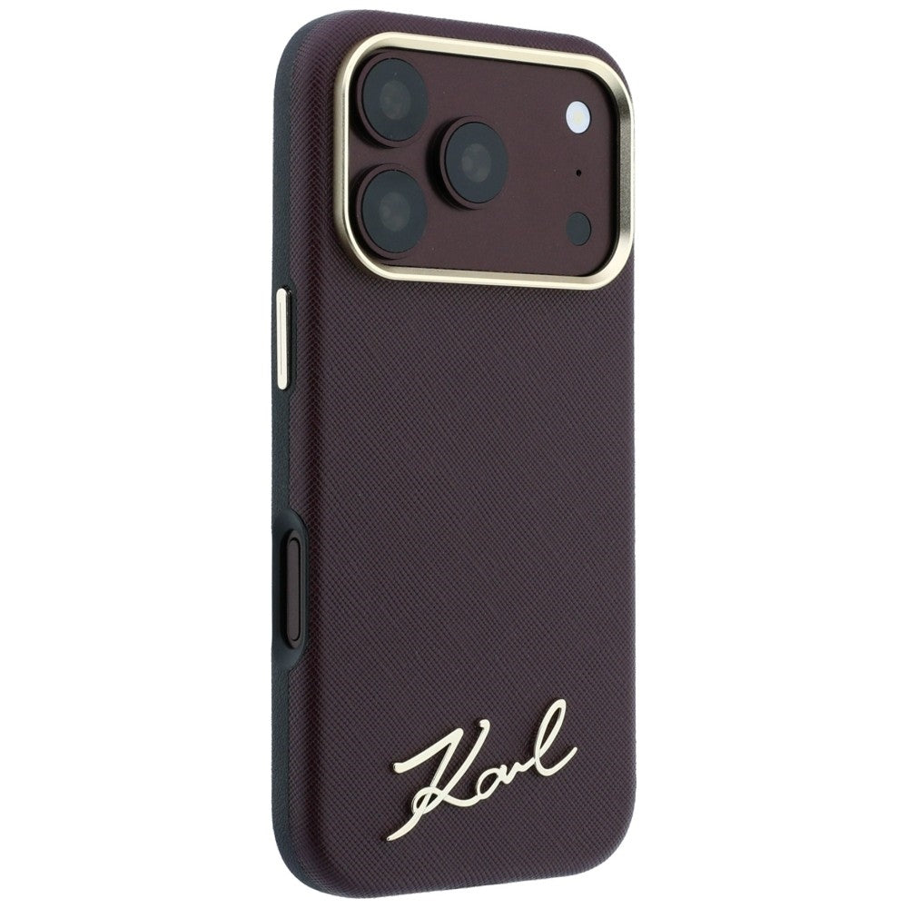 Θήκη MagSafe για Apple iPhone 18 Pro Max / 17 Pro Max, Karl Lagerfeld, Saffiano Small Script Metal Logo, Βυσσινί