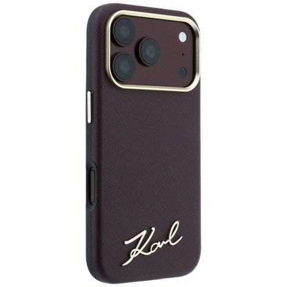Θήκη MagSafe για Apple iPhone 18 Pro Max / 17 Pro Max, Karl Lagerfeld, Saffiano Small Script Metal Logo, Βυσσινί