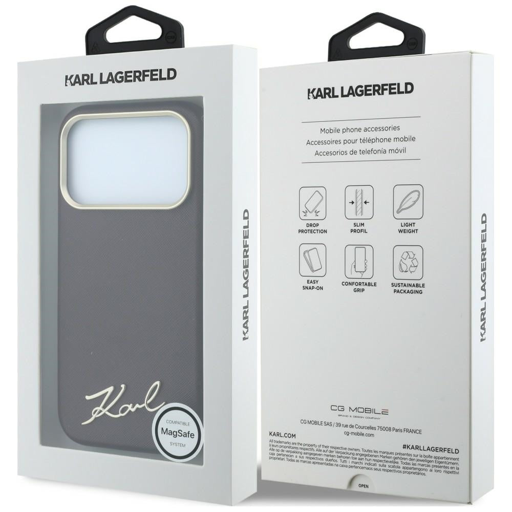 Θήκη MagSafe για Apple iPhone 18 Pro Max / 17 Pro Max, Karl Lagerfeld, Saffiano Small Script Metal Logo, Βυσσινί