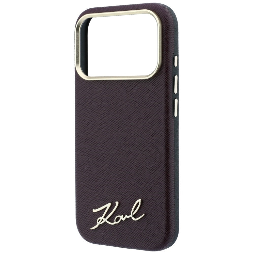 Θήκη MagSafe για Apple iPhone 18 Pro Max / 17 Pro Max, Karl Lagerfeld, Saffiano Small Script Metal Logo, Βυσσινί