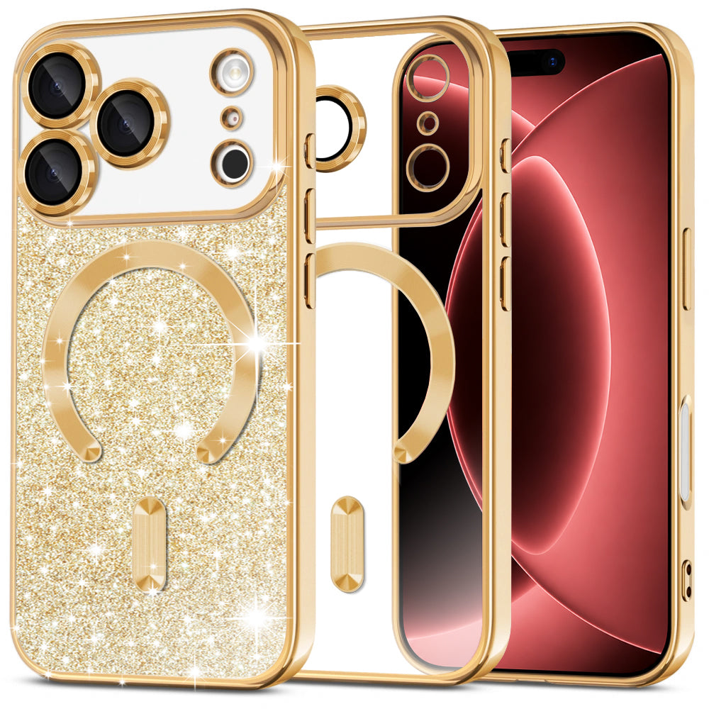 MagSafe Case for Apple iPhone 18 Pro Max / 17 Pro Max, Techsuit, Luxury Glitter, Gold