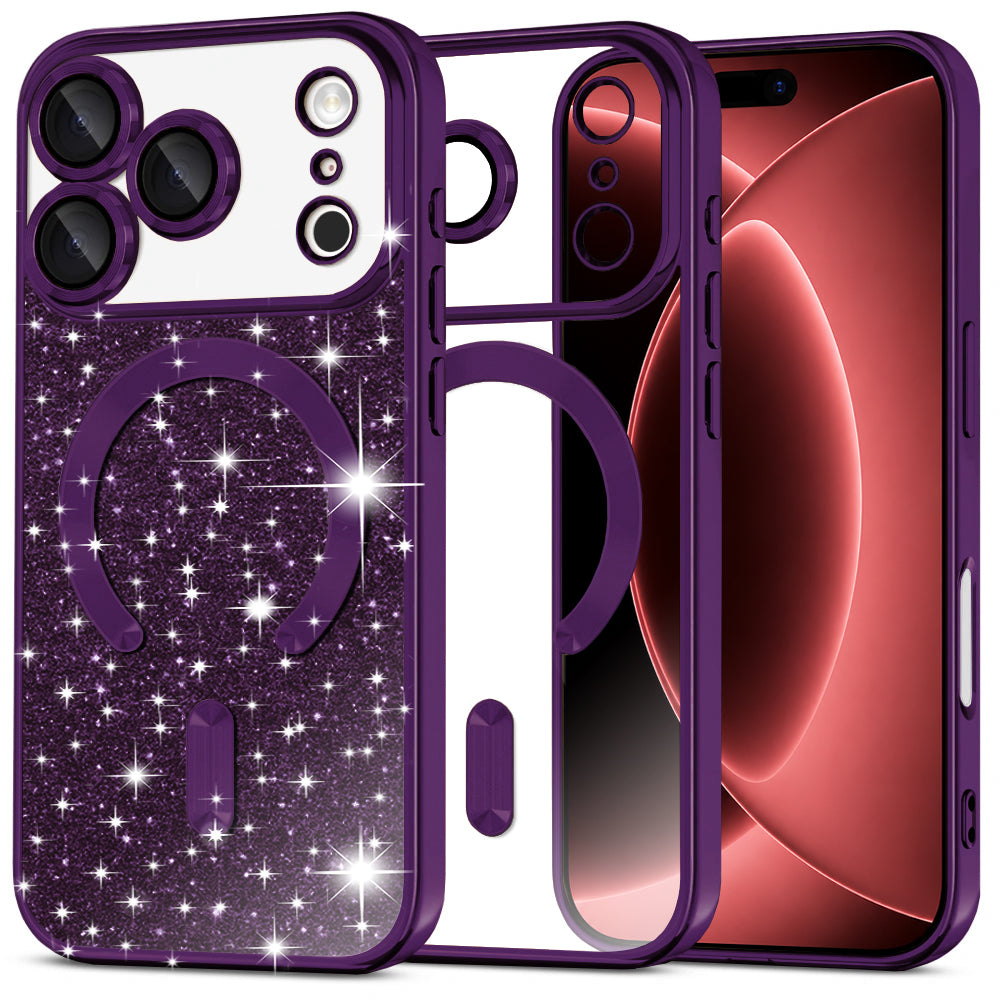 MagSafe Case for Apple iPhone 18 Pro Max / 17 Pro Max, Techsuit, Luxury Glitter, Dark Purple