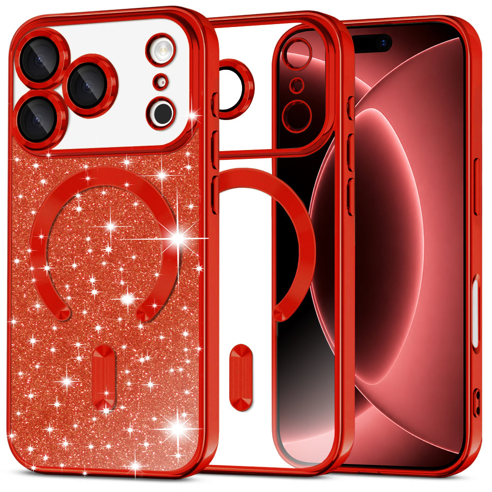 Θήκη MagSafe για Apple iPhone 18 Pro Max / 17 Pro Max, Techsuit, Luxury Glitter, Κόκκινο