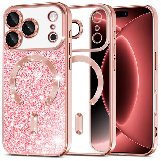 MagSafe Case for Apple iPhone 18 Pro Max / 17 Pro Max, Techsuit, Luxury Glitter, Rose Gold