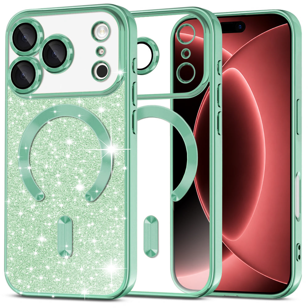 MagSafe Case for Apple iPhone 18 Pro Max / 17 Pro Max, Techsuit, Luxury Glitter, Light Green