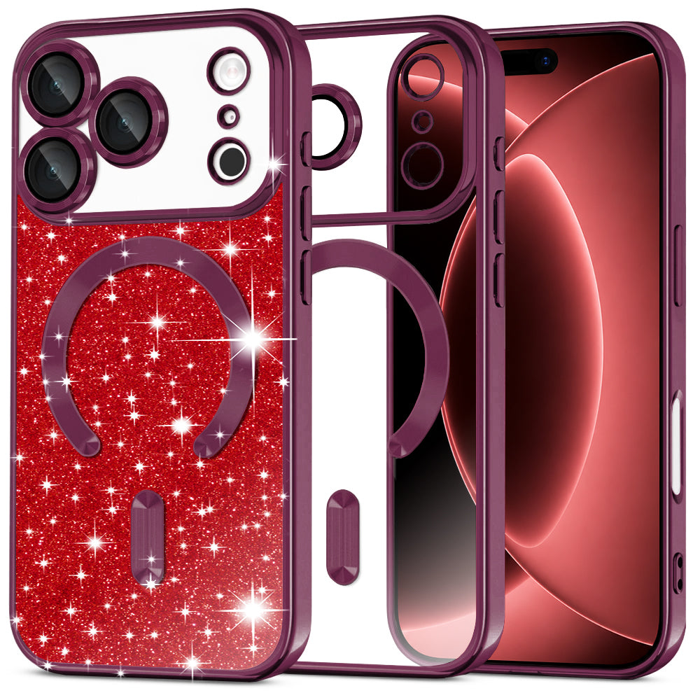 MagSafe Case for Apple iPhone 18 Pro Max / 17 Pro Max, Techsuit, Luxury Glitter, Dark Burgundy