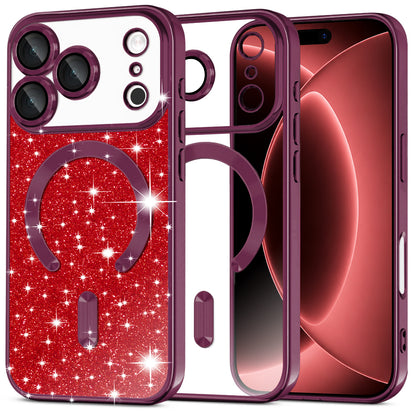 MagSafe Case for Apple iPhone 18 Pro Max / 17 Pro Max, Techsuit, Luxury Glitter, Dark Burgundy