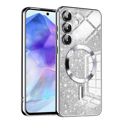 MagSafe Case for Samsung Galaxy A55 5G A556, Techsuit, Luxury Glitter, Silver