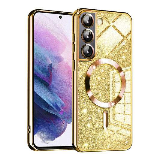 Θήκη MagSafe για Samsung Galaxy S21 FE 5G G990, Techsuit, Luxury Glitter, Χρυσή