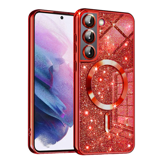 Θήκη MagSafe για Samsung Galaxy S21 FE 5G G990, Techsuit, Luxury Glitter, Κόκκινο