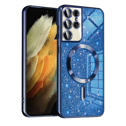 Θήκη MagSafe για Samsung Galaxy S21 Ultra 5G G998, Techsuit, Luxury Glitter, Σκούρο Μπλε