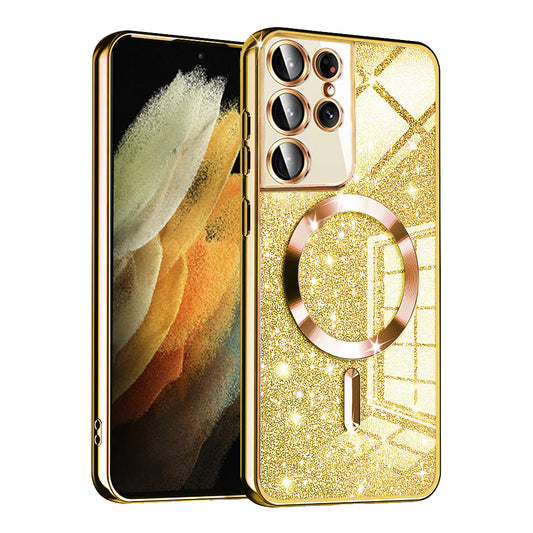 Θήκη MagSafe για Samsung Galaxy S21 Ultra 5G G998, Techsuit, Luxury Glitter, Χρυσή